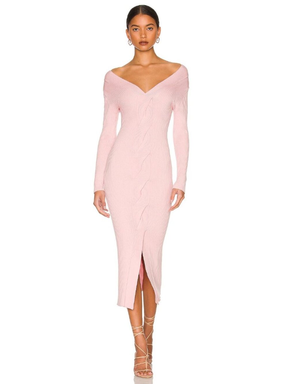 One Grey Day Isla Midi Dress in Soft Pink Long Sleeve